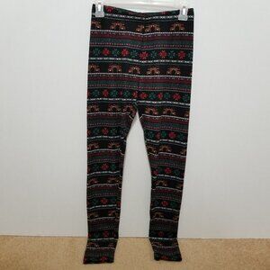 Pink Republic leggings Small Christmas XMas reindeer fair isle snowflake holiday